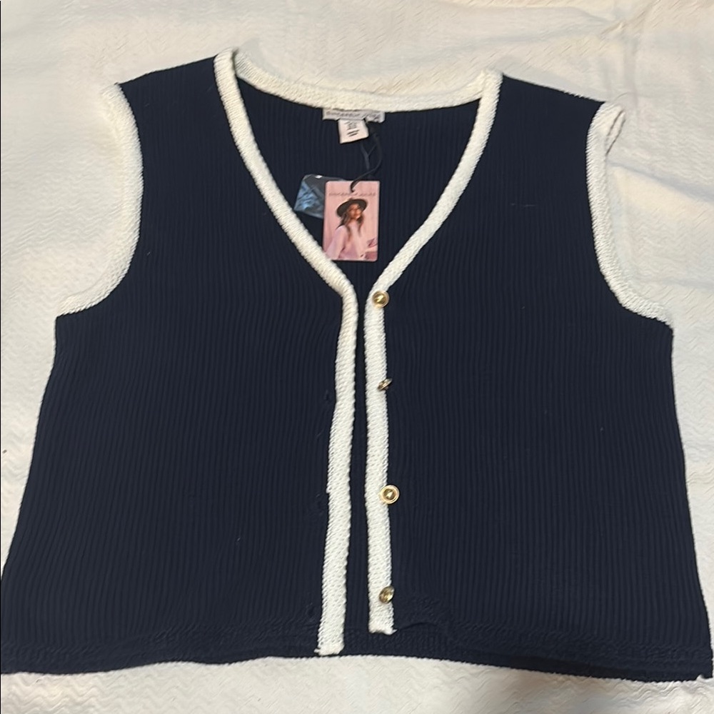 Sincerely Jules Deep Blue Cardigan with Light Trim